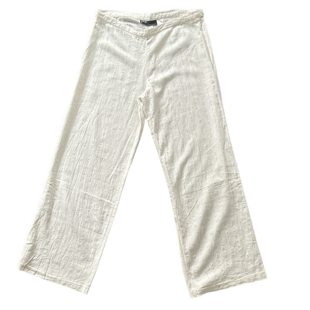 Reign Silver Pinstripe Linen Blend Wide Straight Leg Pants Womens Size L White